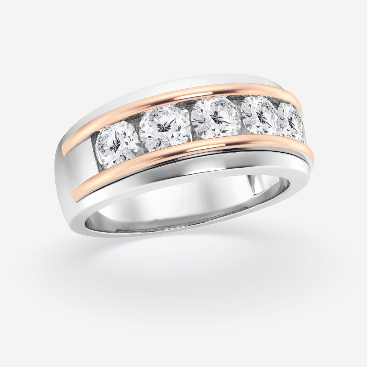 Round Moissanite Five-Stone Wedding Band
