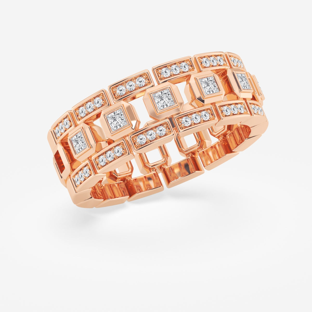 Princess Cut Moissanite Modern Wedding Band