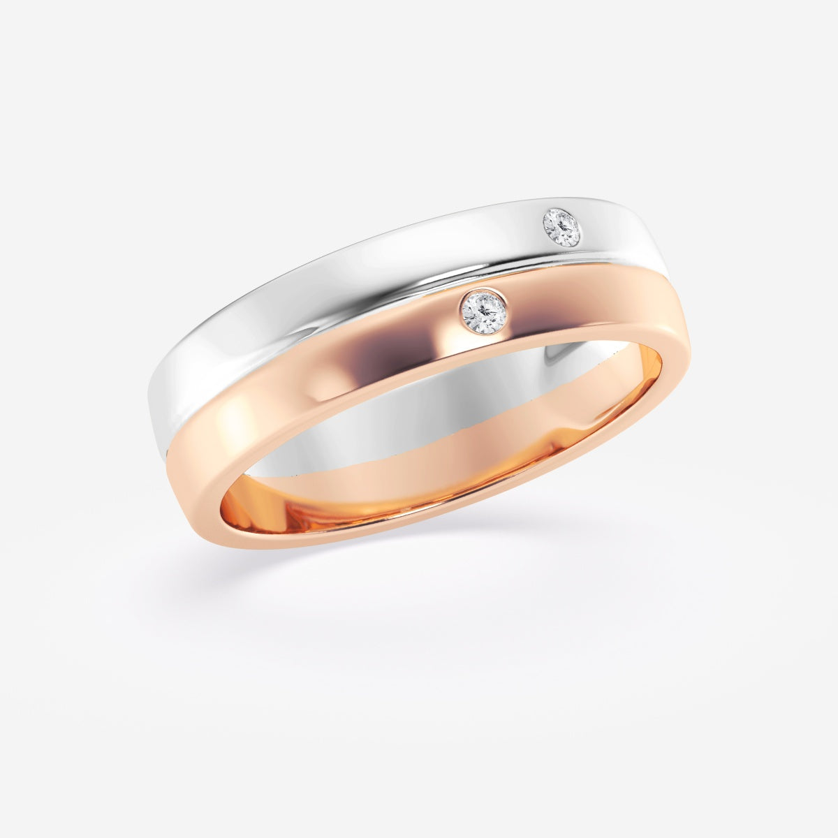 Round Moissanite Double Burnished Wedding Band