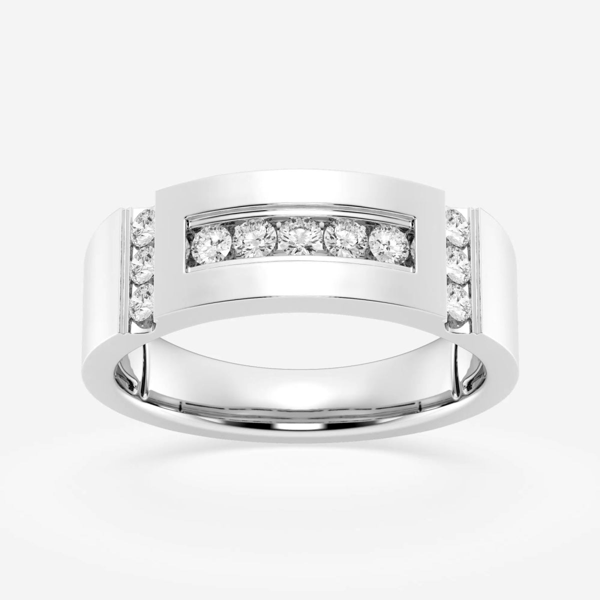 Round Moissanite Men's Framed Channel Set Wedding Band