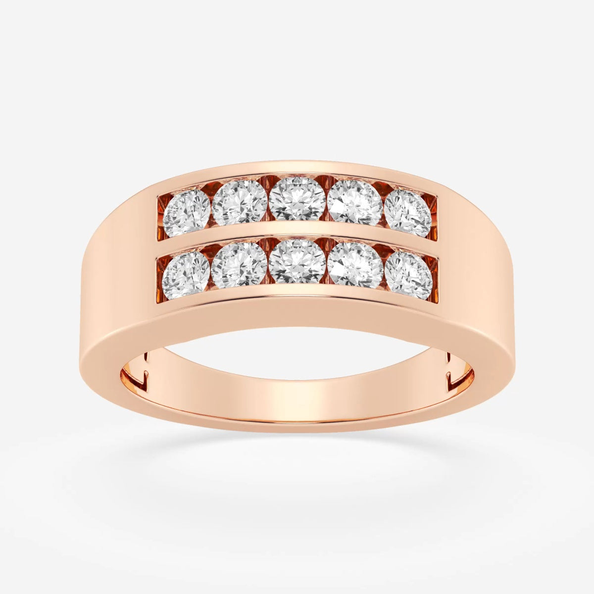 Round Men's Double Row Channel Set Wedding Band