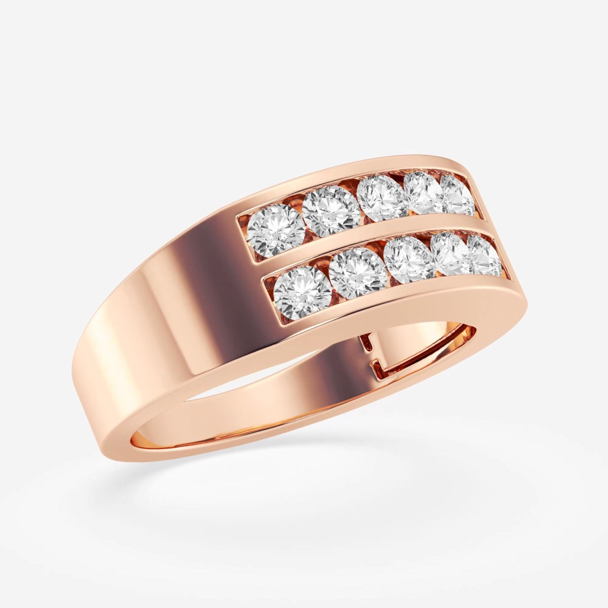 Round Men's Double Row Channel Set Wedding Band