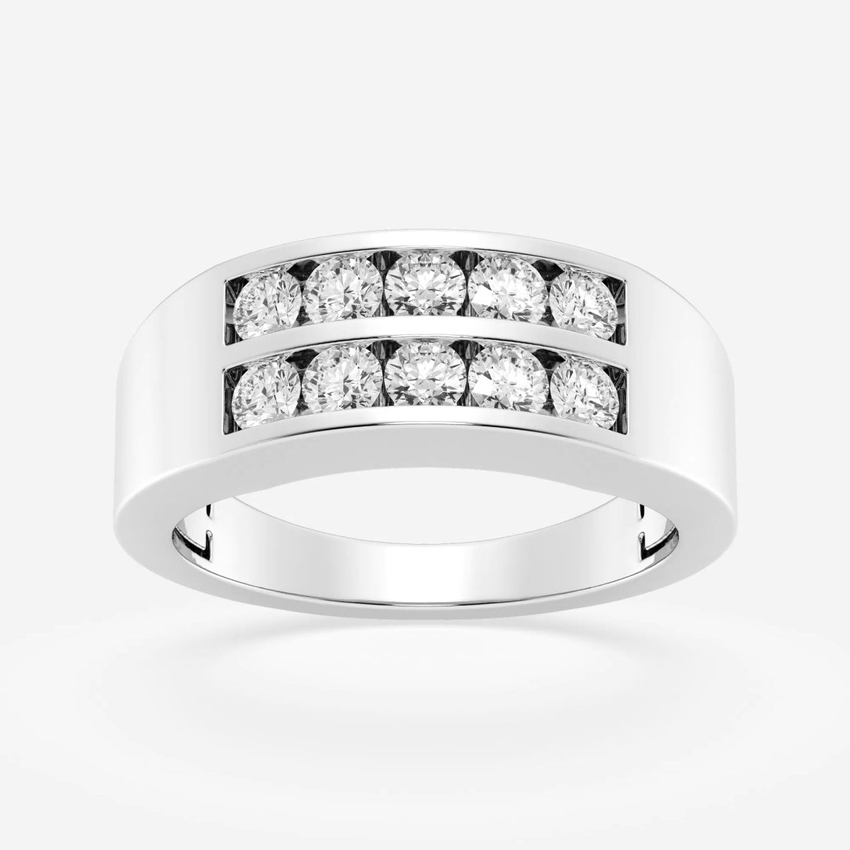 Round Men's Double Row Channel Set Wedding Band