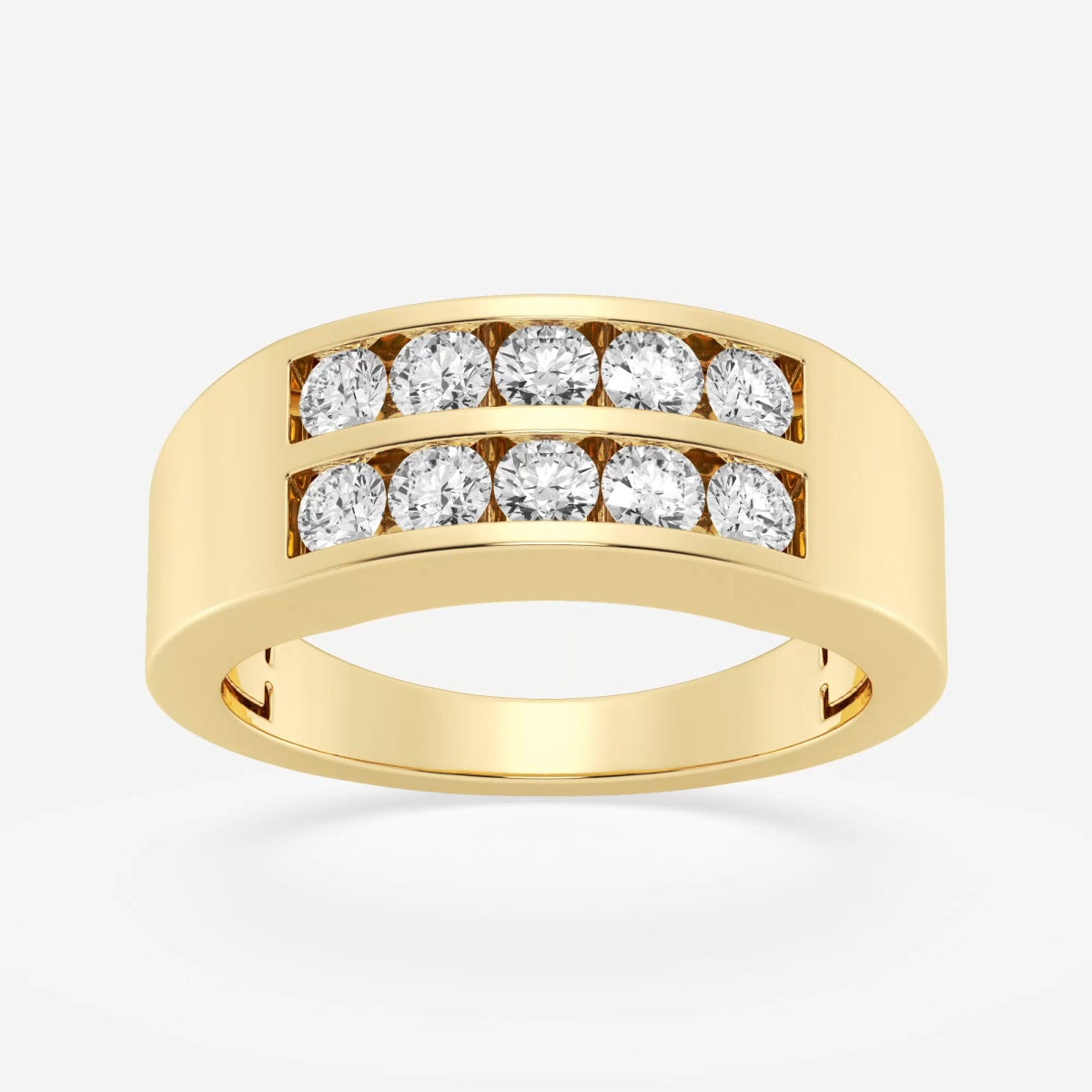 Round Men's Double Row Channel Set Wedding Band