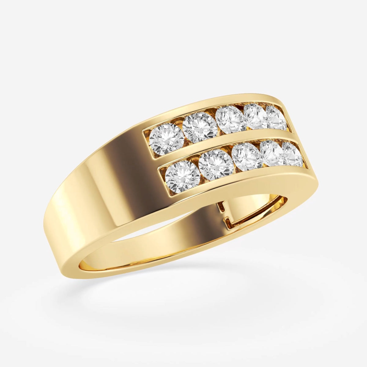 Round Men's Double Row Channel Set Wedding Band