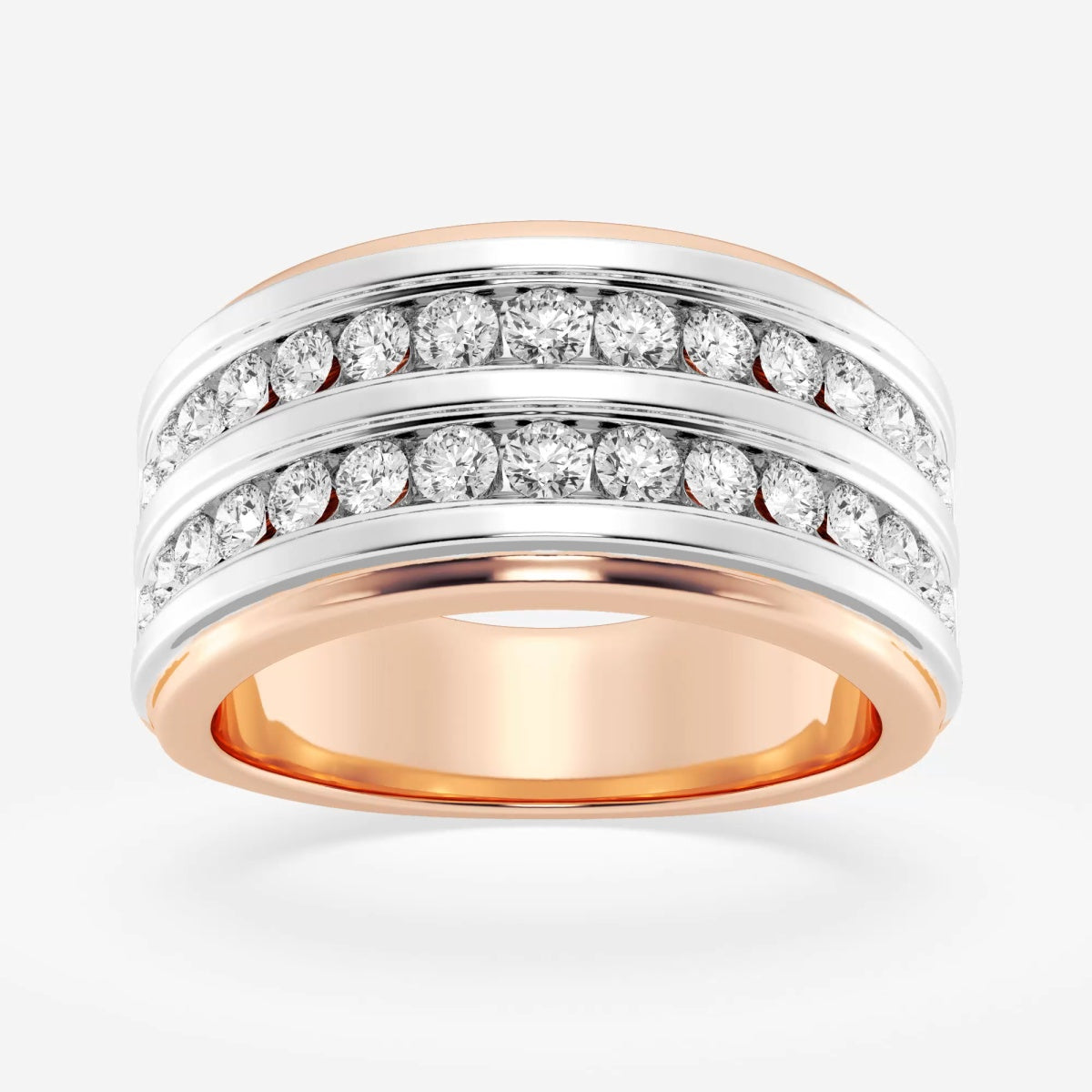 Round Men's Double Row Channel Set Wedding Band