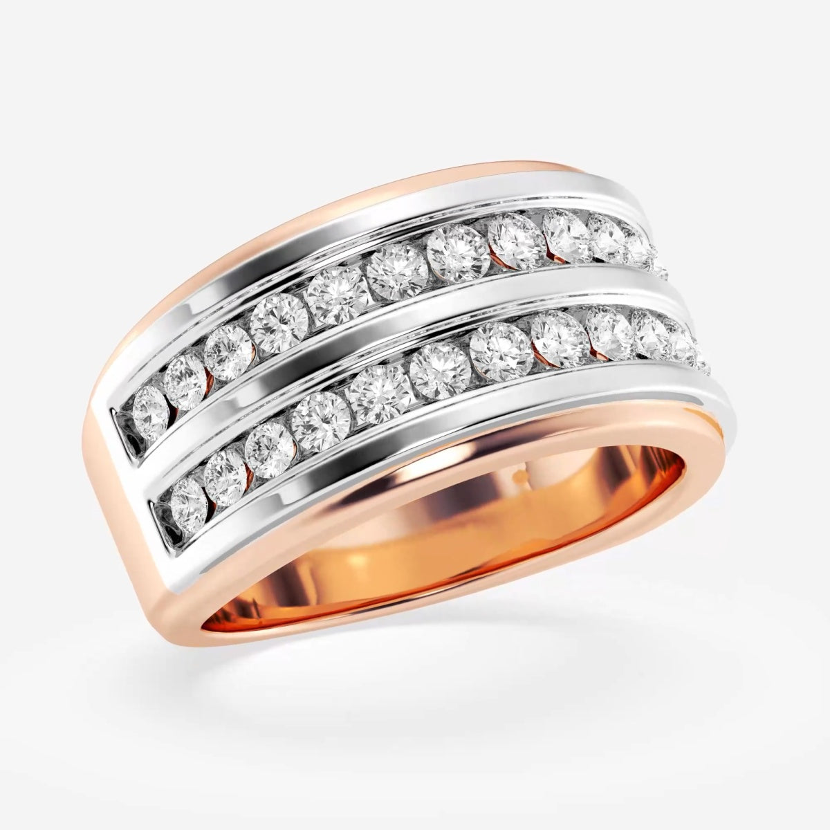 Round Men's Double Row Channel Set Wedding Band