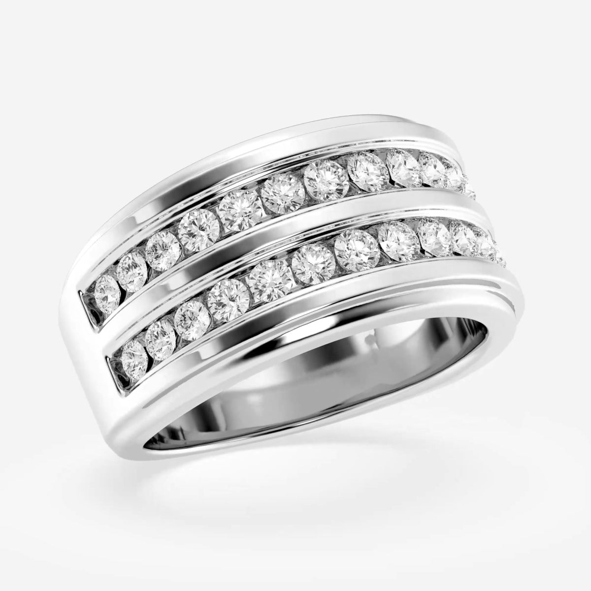 Round Men's Double Row Channel Set Wedding Band
