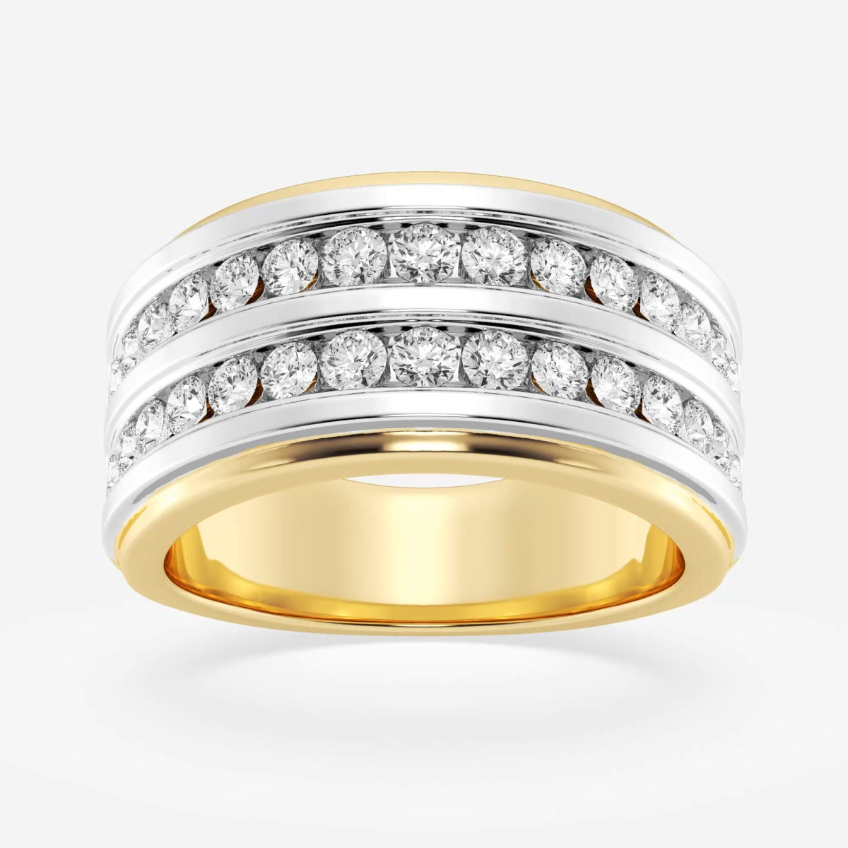 Round Men's Double Row Channel Set Wedding Band