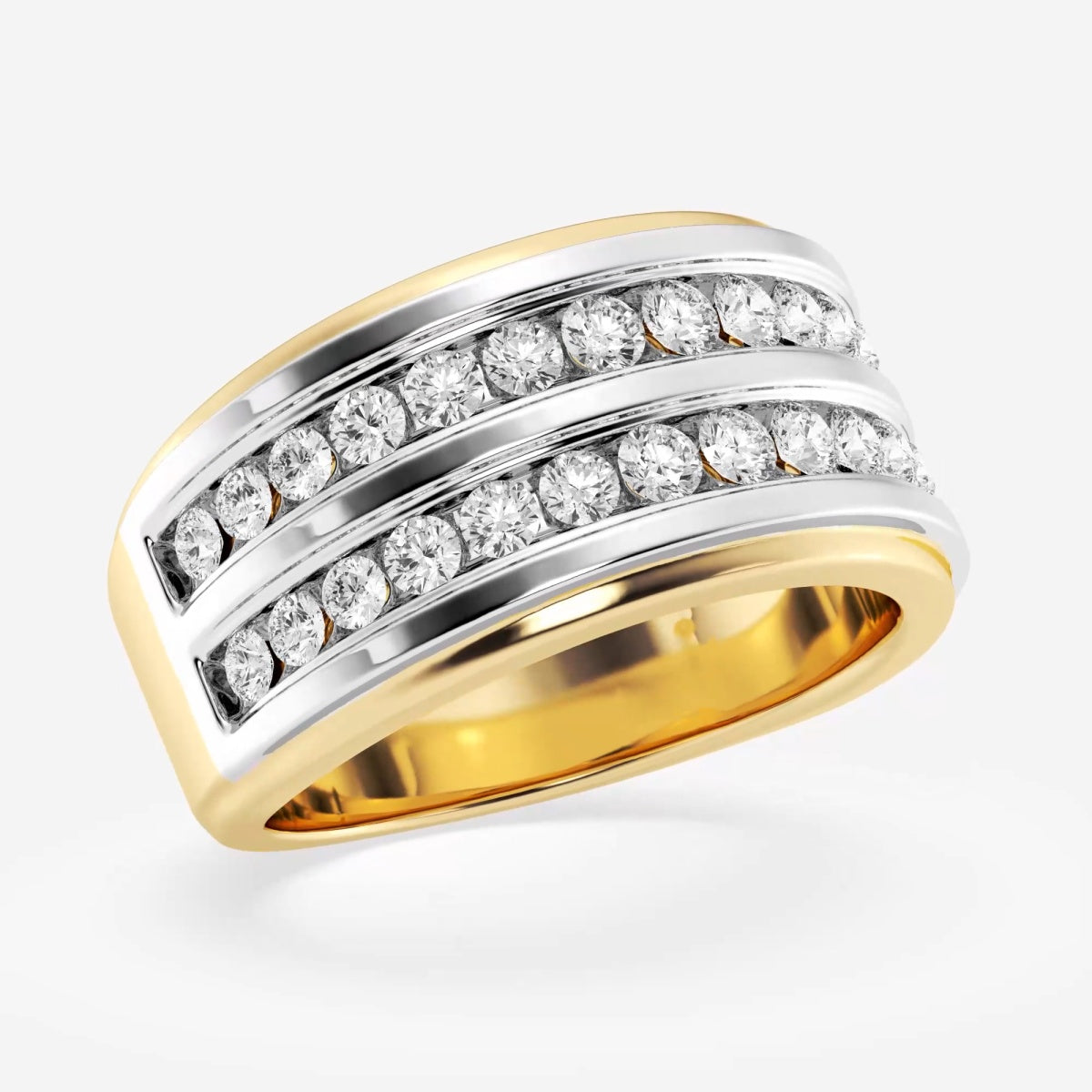 Round Men's Double Row Channel Set Wedding Band