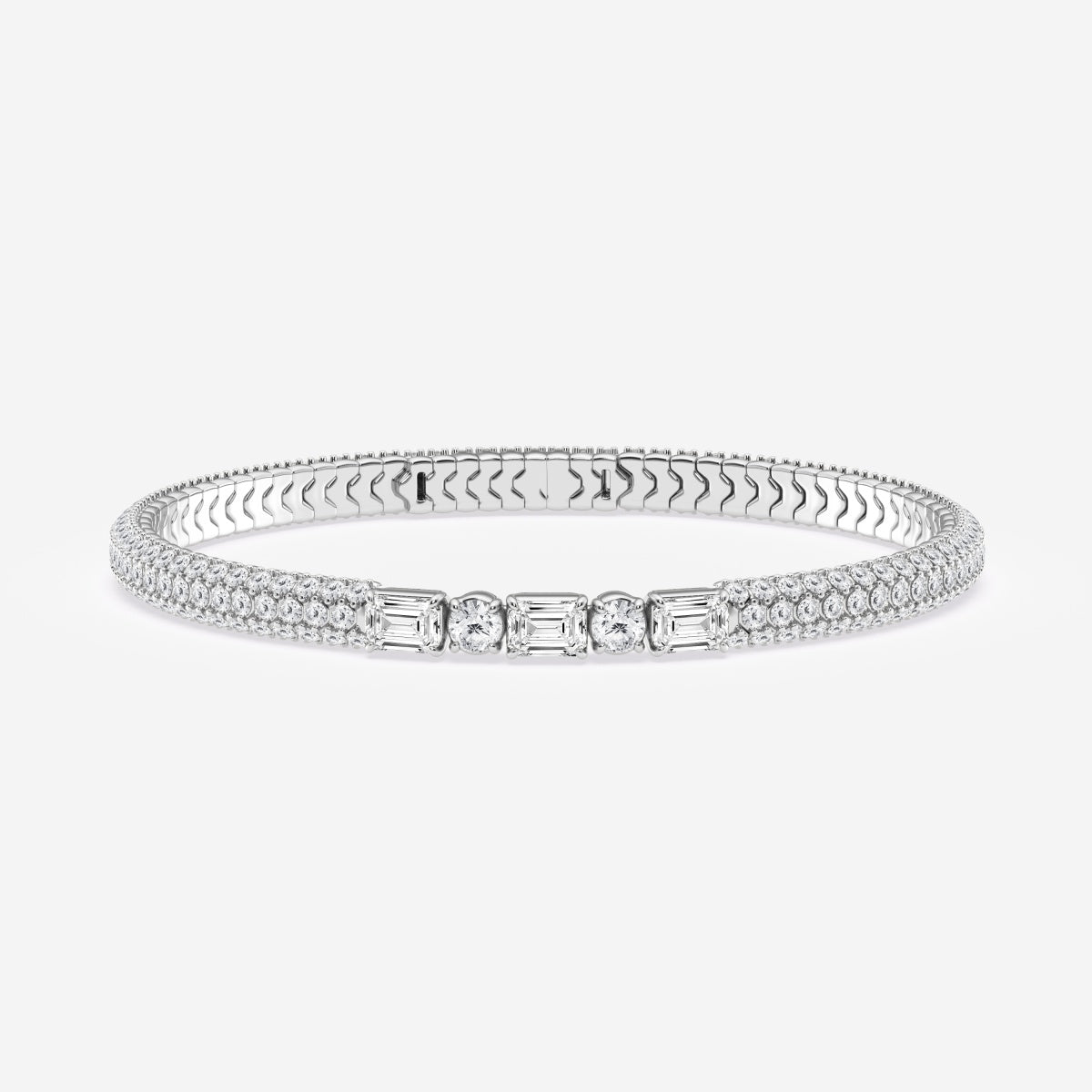 Emerald & Round Moissanite Rollover Flexible Bangle Bracelet