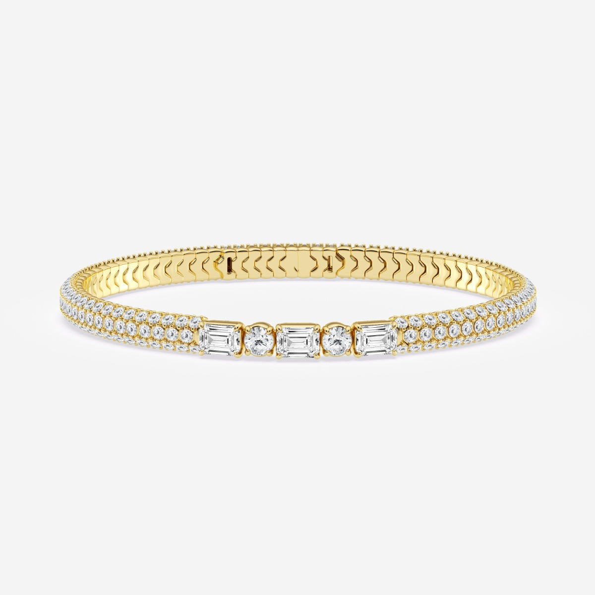 Emerald & Round Moissanite Rollover Flexible Bangle Bracelet