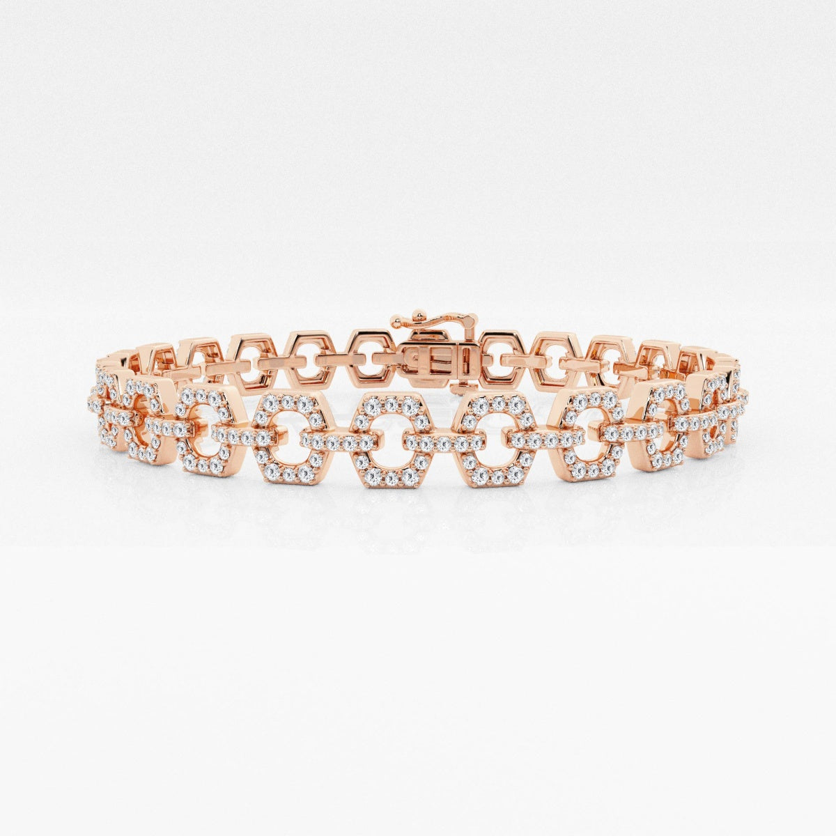 Round Moissanite Hexagon Shape Open Link Fashion Bracelet