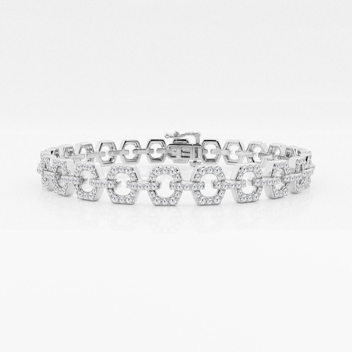 Round Moissanite Hexagon Shape Open Link Fashion Bracelet