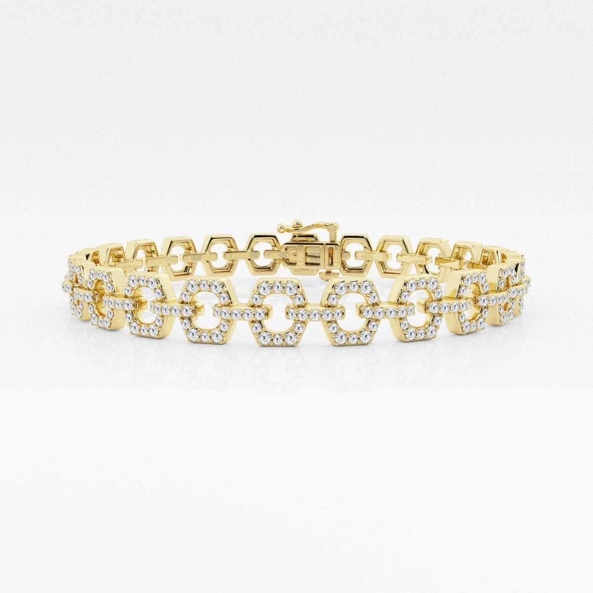 Round Moissanite Hexagon Shape Open Link Fashion Bracelet