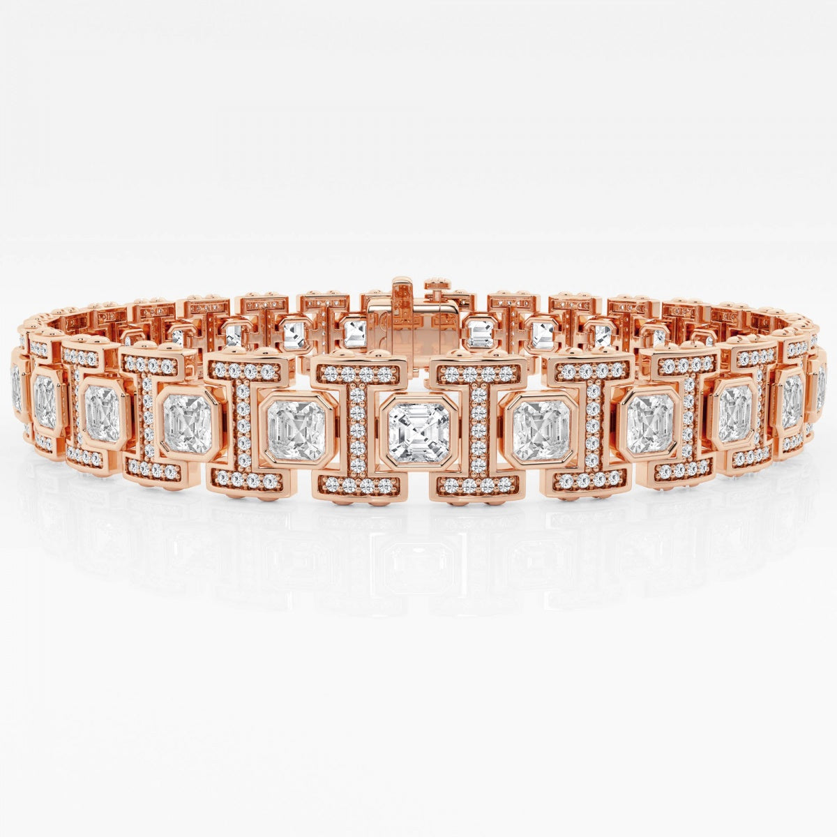 Asscher and Round Moissanite Link Bracelet