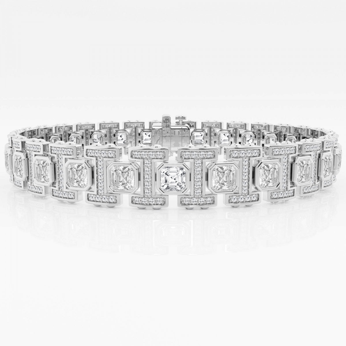 Asscher and Round Moissanite Link Bracelet