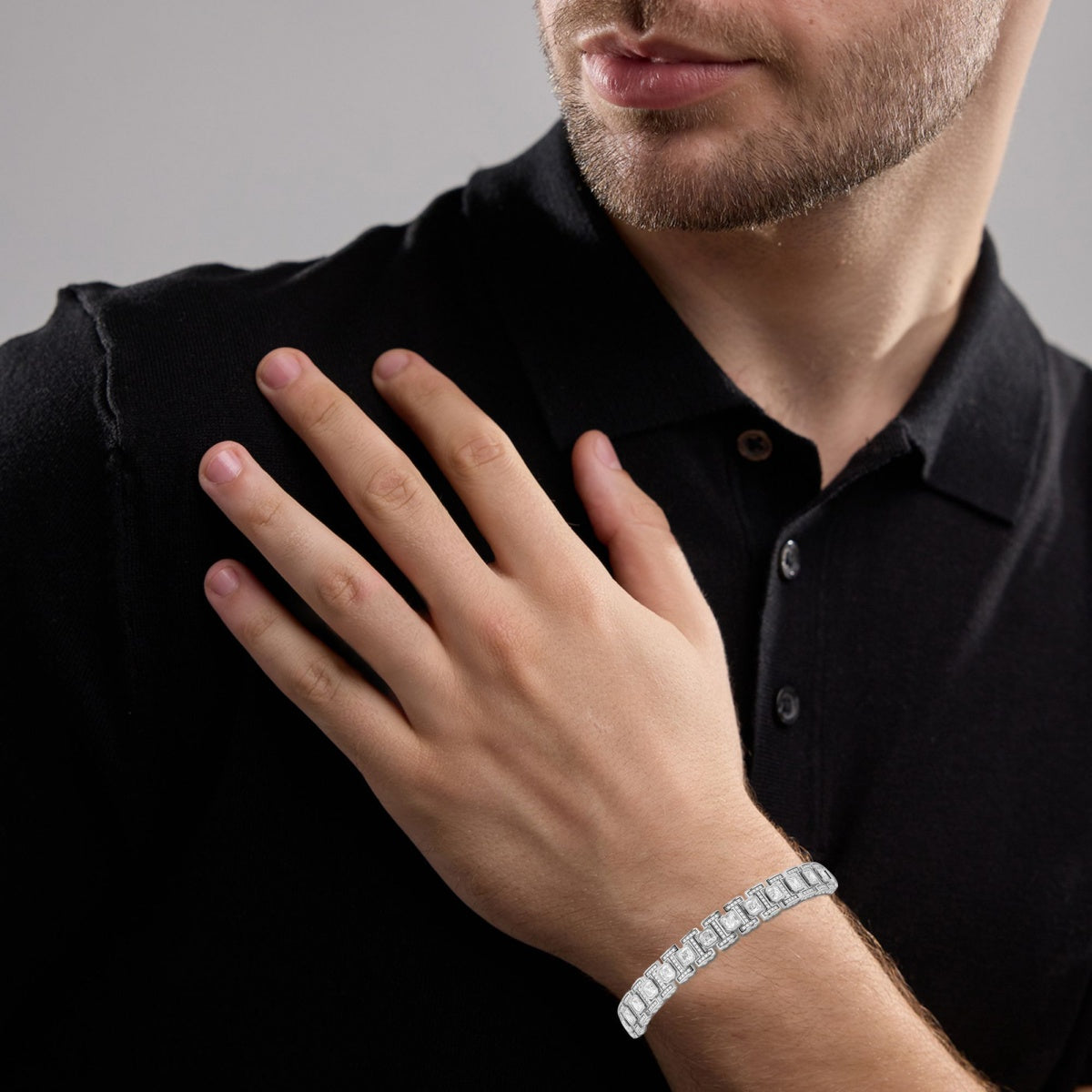 Asscher and Round Moissanite Link Bracelet