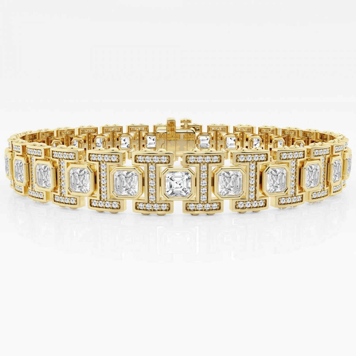 Asscher and Round Moissanite Link Bracelet