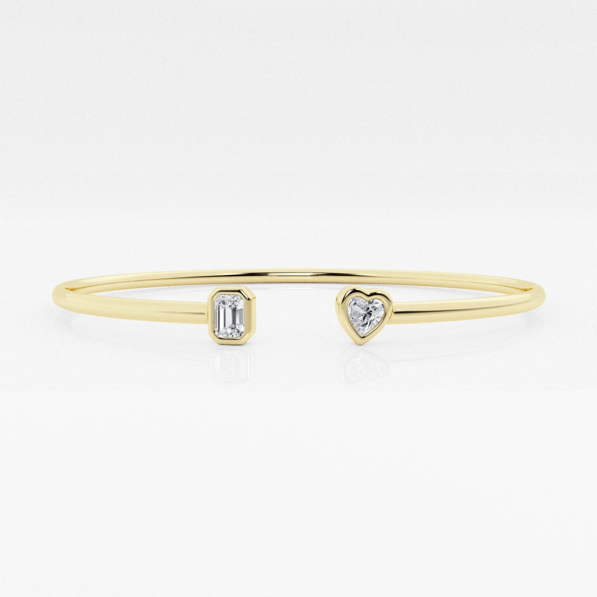 Emerald and Heart Moissanite Open Bangle Bracelet
