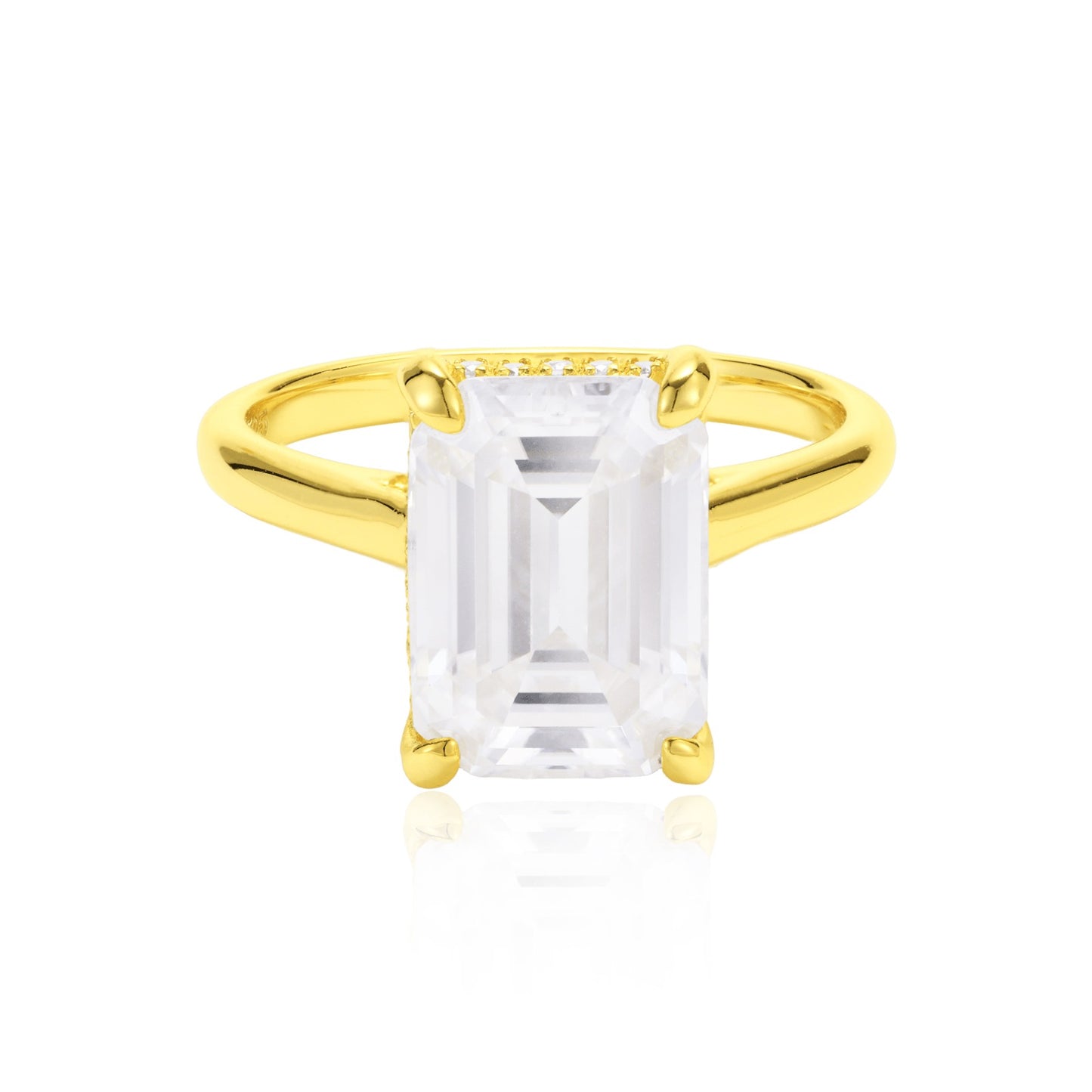 4.5 CT Emerald Cut Solitaire Band with Cathedral Setting and Shoulder Accents