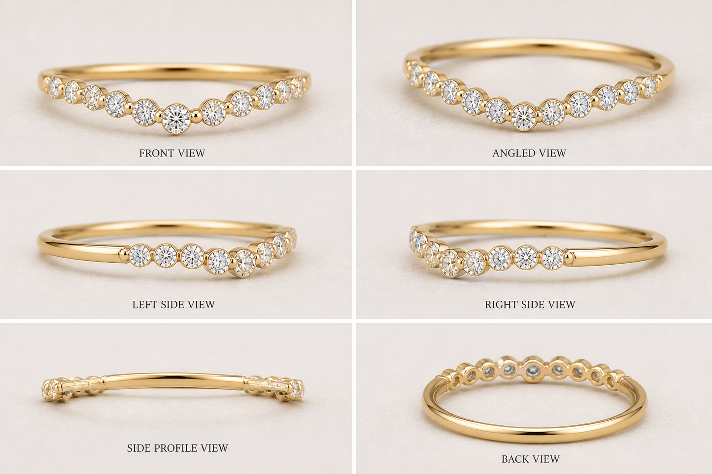 Curved Bezel Diamond Band | 2mm Gold Contour Wedding Ring