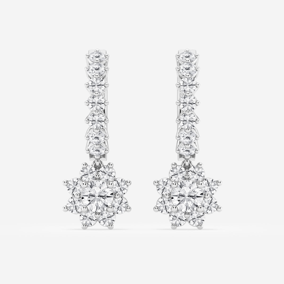 Round Moissanite Sunflower Drop with Petite Hoop Earrings