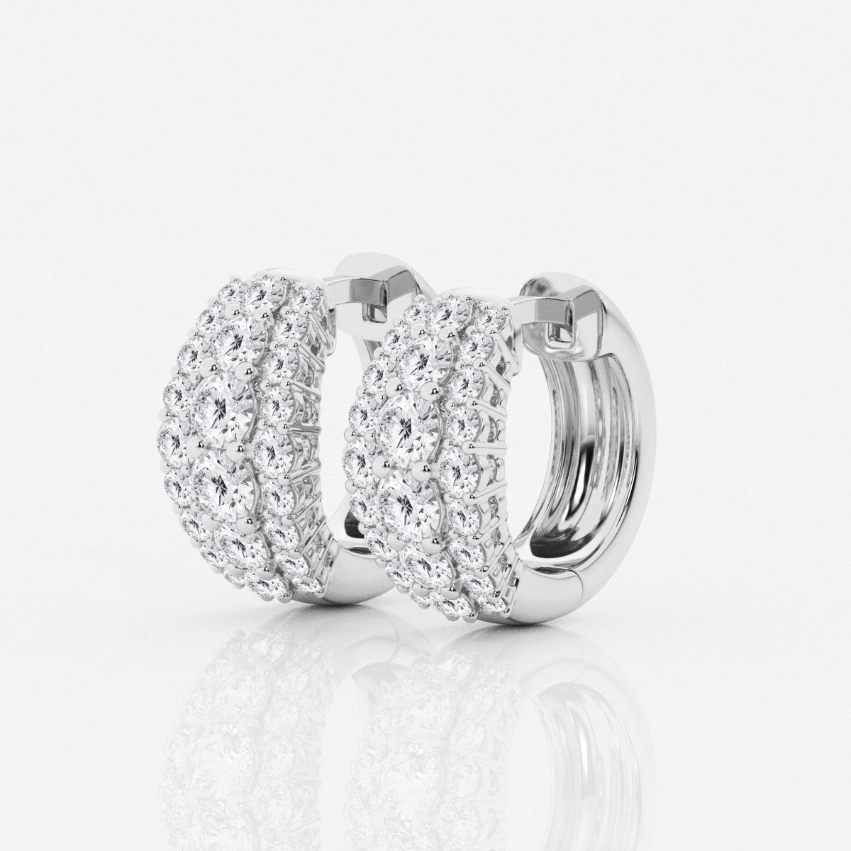 Round Moissanite Graduated Triple Row Huggie Hoop Earrings