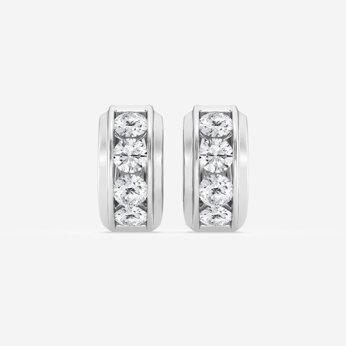 Round Moissanite Bold Gold Four Stone Huggie Hoop Earrings