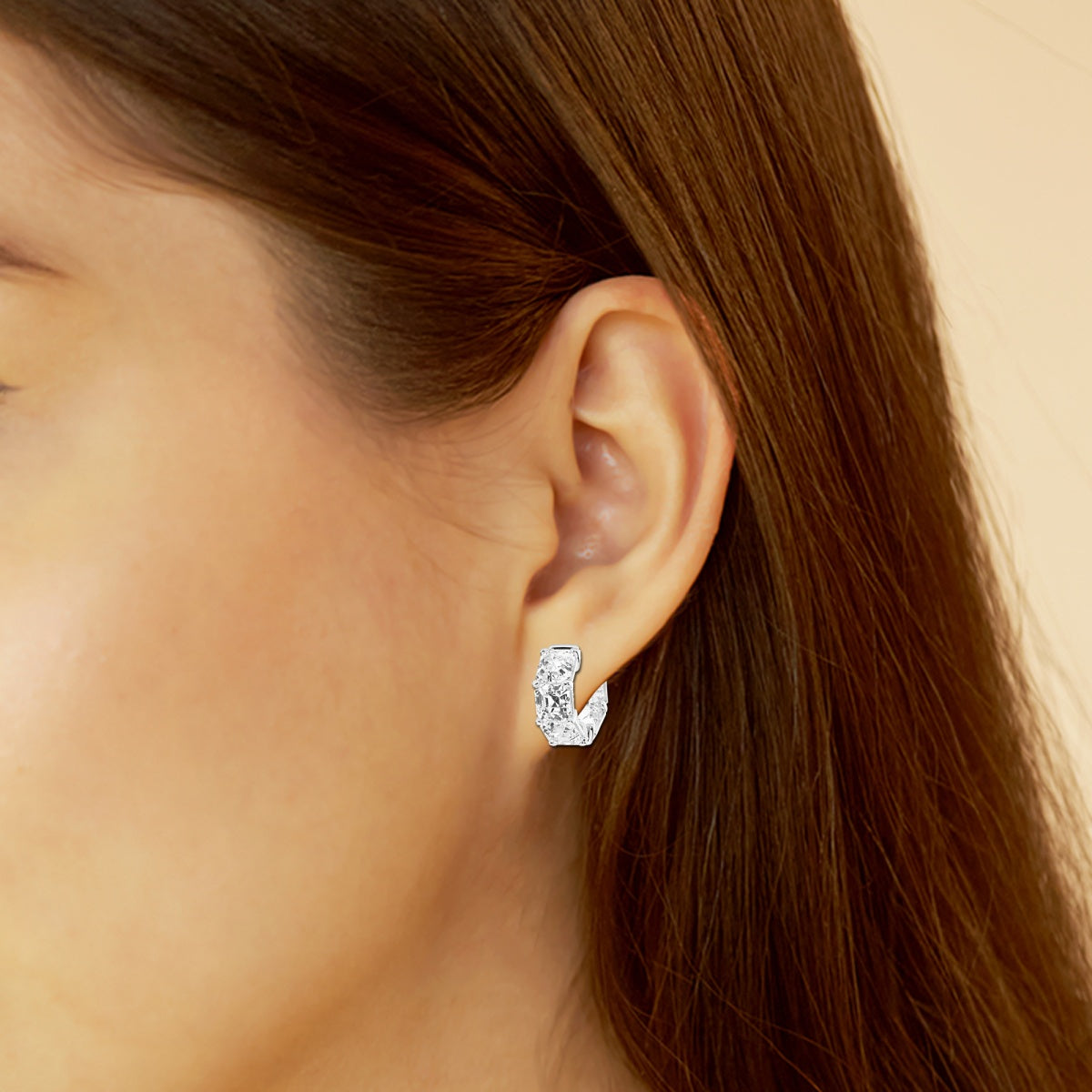 Asscher Moissanite Huggie Hoop Earrings
