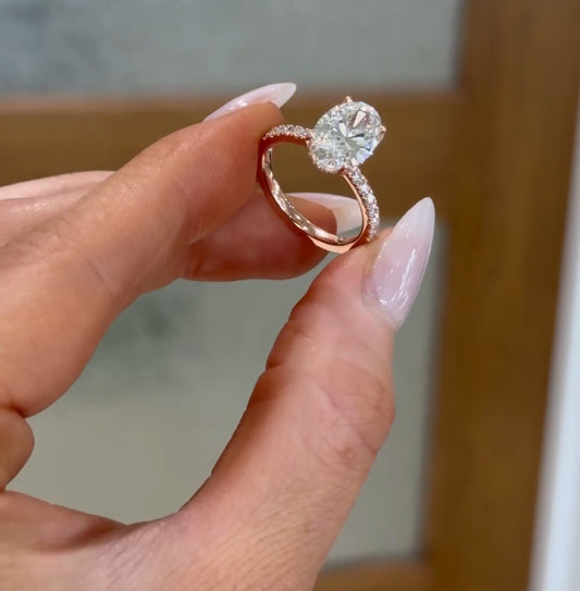 CUSTOM ORDER - 2.5 CT Oval with hidden halo on a solitaire band