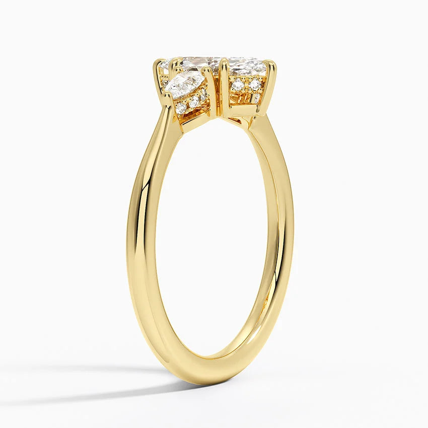 CUSTOM ORDER 3-Stone Marquis Ring with pear side stones and a shoulder accent