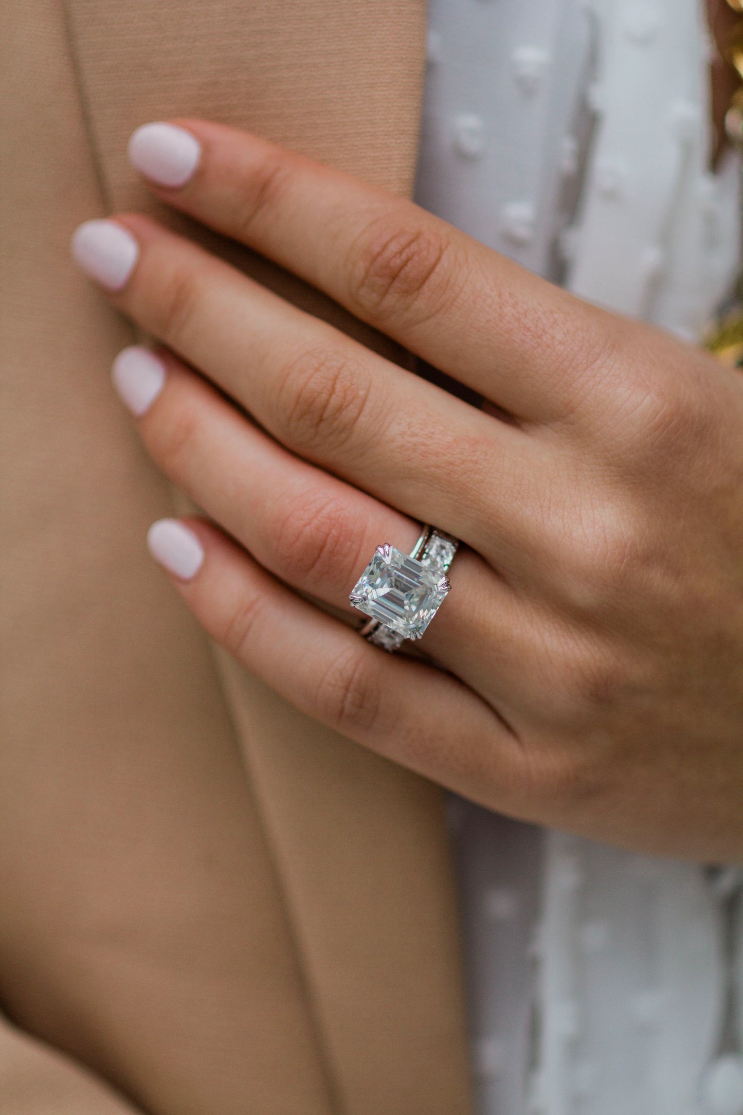 3 Carat Ascherr Cut Moissanite Diamond Ring with Split Band and Hidden Halo