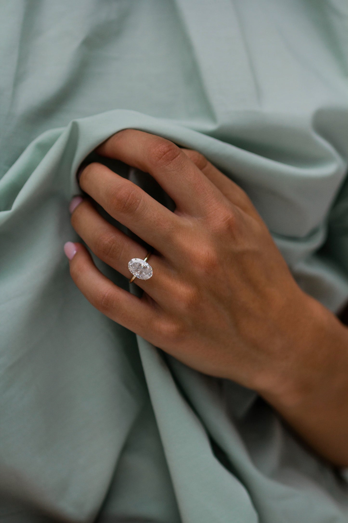 3 Carat Oval Cut Moissanite Diamond Engagement Ring with Solitaire Band