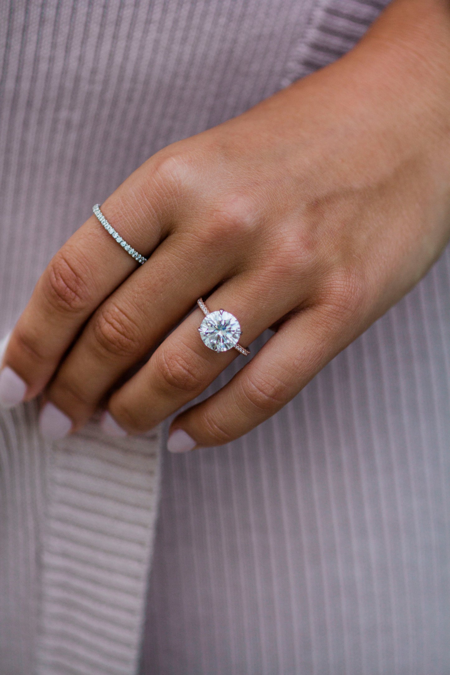 3.5 Carat Round Cut Hidden High Halo Moissanite Diamond Engagement Ring with Micro Pavé Band
