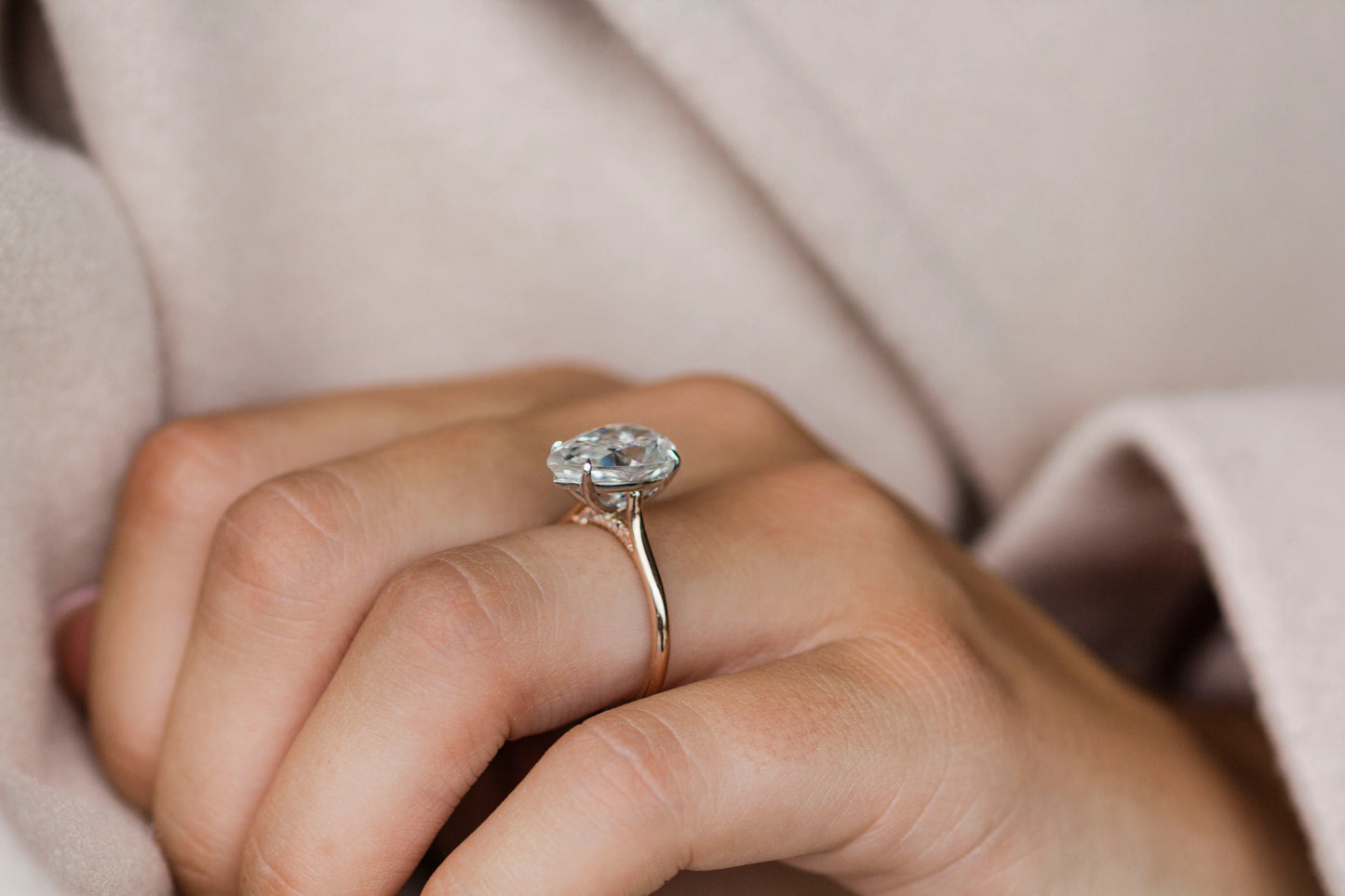 3 Carat Pear Cut Moissanite Diamond Engagement Ring with a Solitaire Band and Shoulder Accents