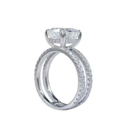 3.5 Carat Radiant Cut Hidden High Halo with Double Soliatire Band