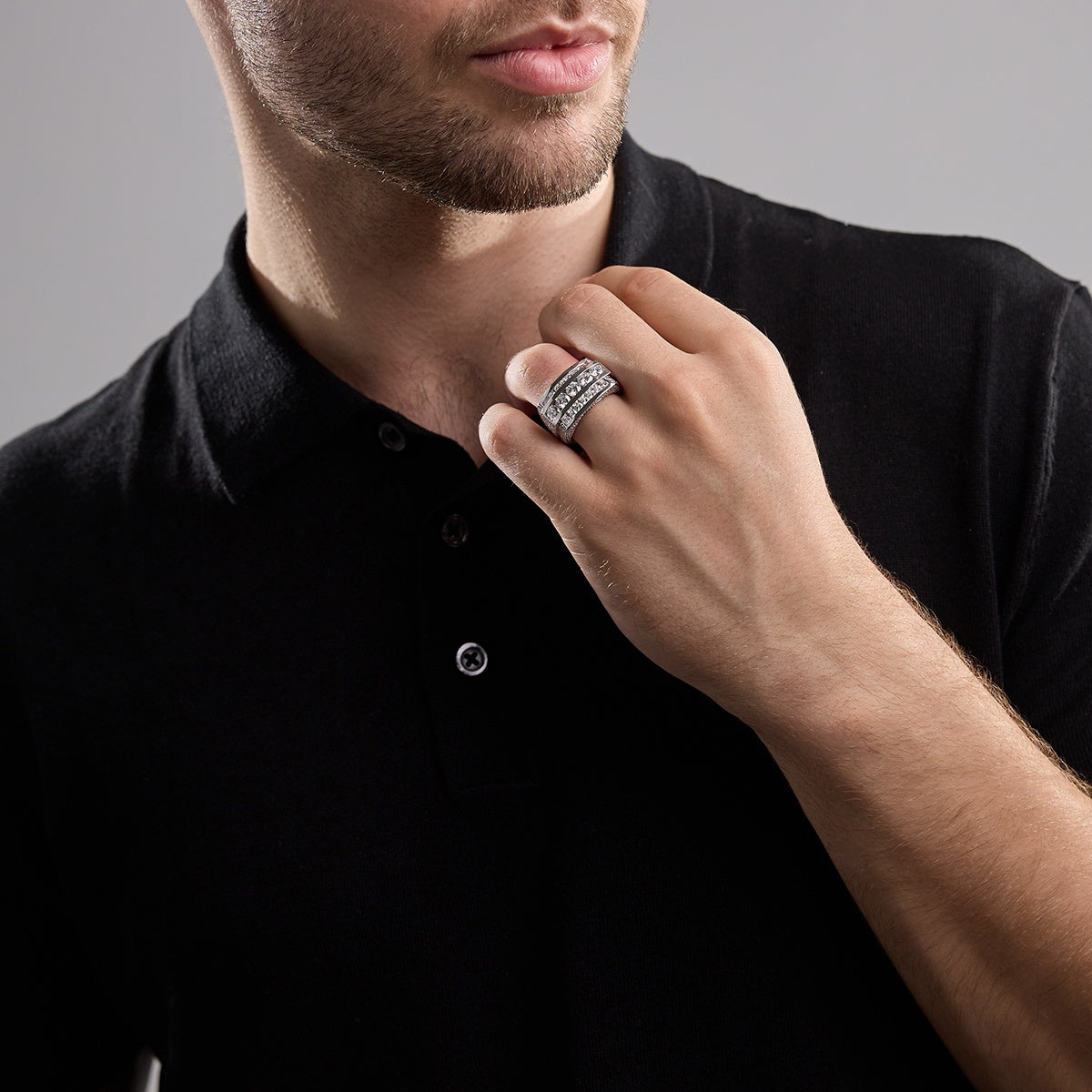 Round Moissanite Men's Multi-Row Rectangular Wedding Band