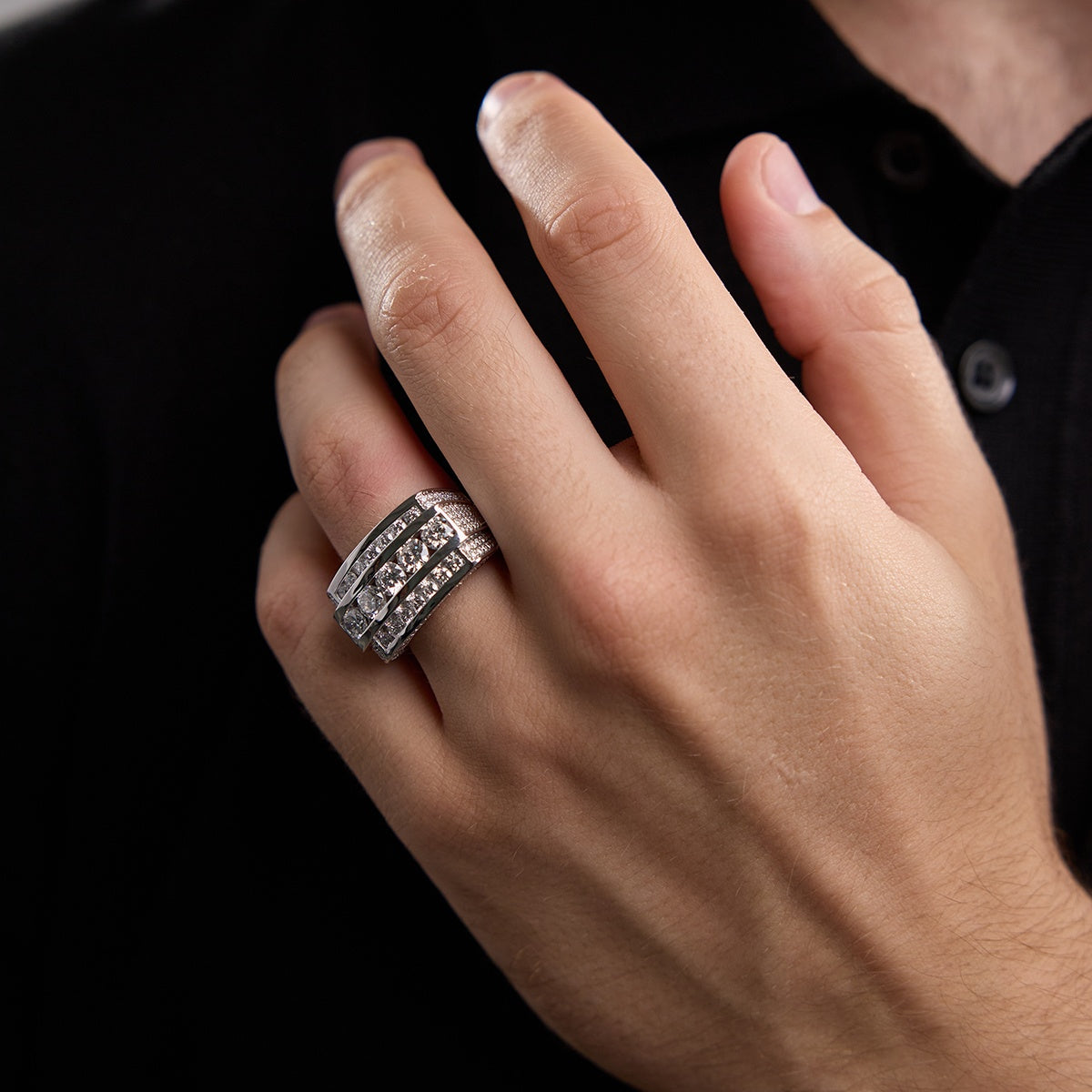 Round Moissanite Men's Multi-Row Rectangular Wedding Band