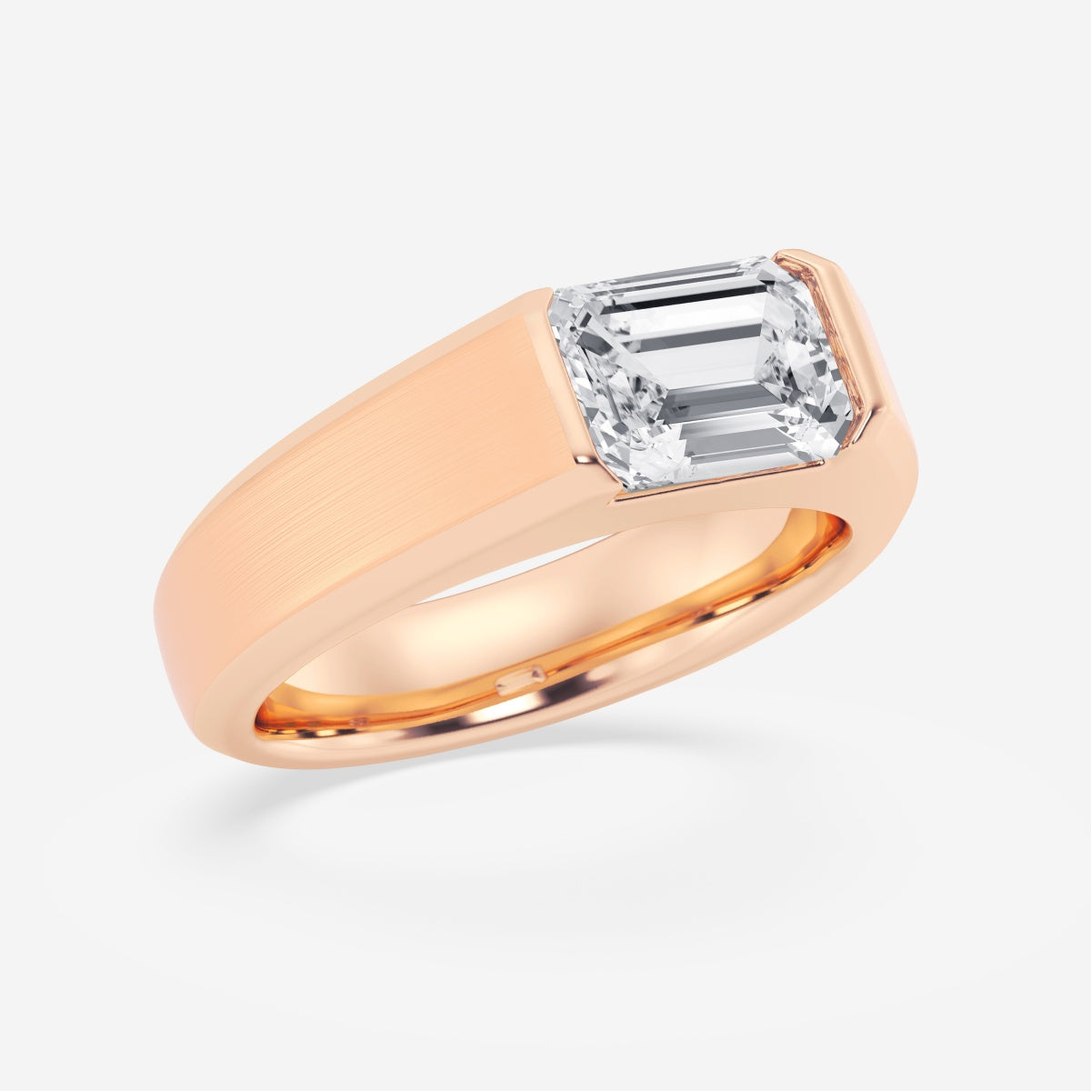 Half Bezel Men's Solitaire Brushed Finish Wedding Band