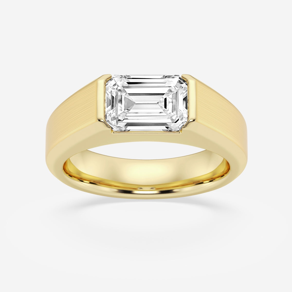 Half Bezel Men's Solitaire Brushed Finish Wedding Band