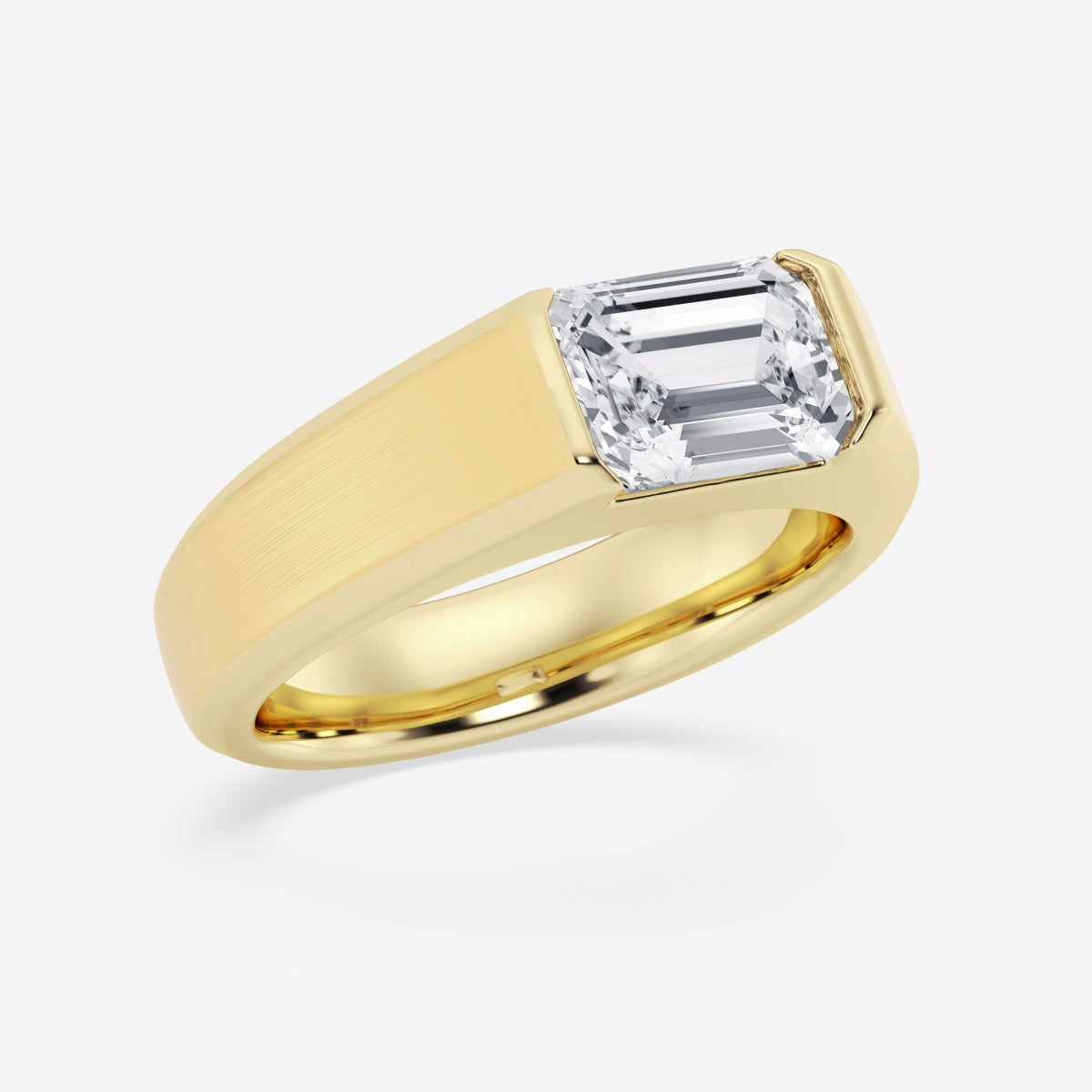 Half Bezel Men's Solitaire Brushed Finish Wedding Band