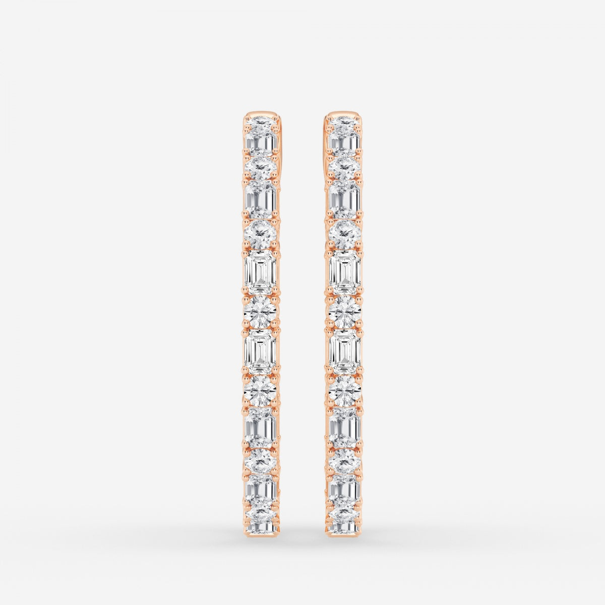 Emerald and Round Moissanite Inside Out Hoop Earrings