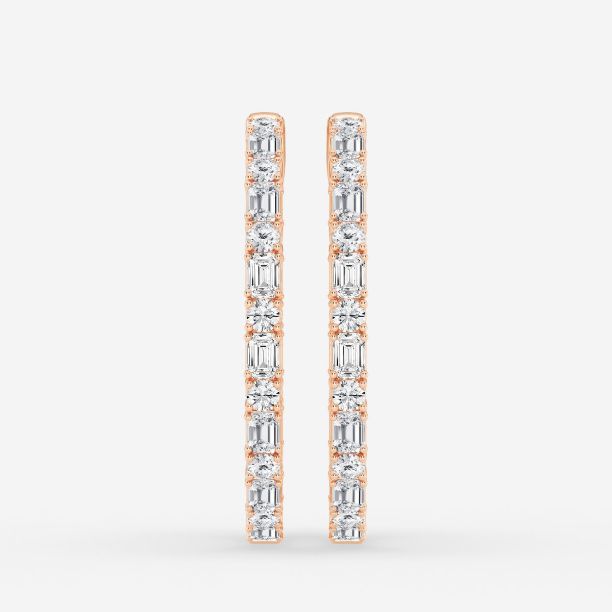 Emerald and Round Moissanite Inside Out Hoop Earrings