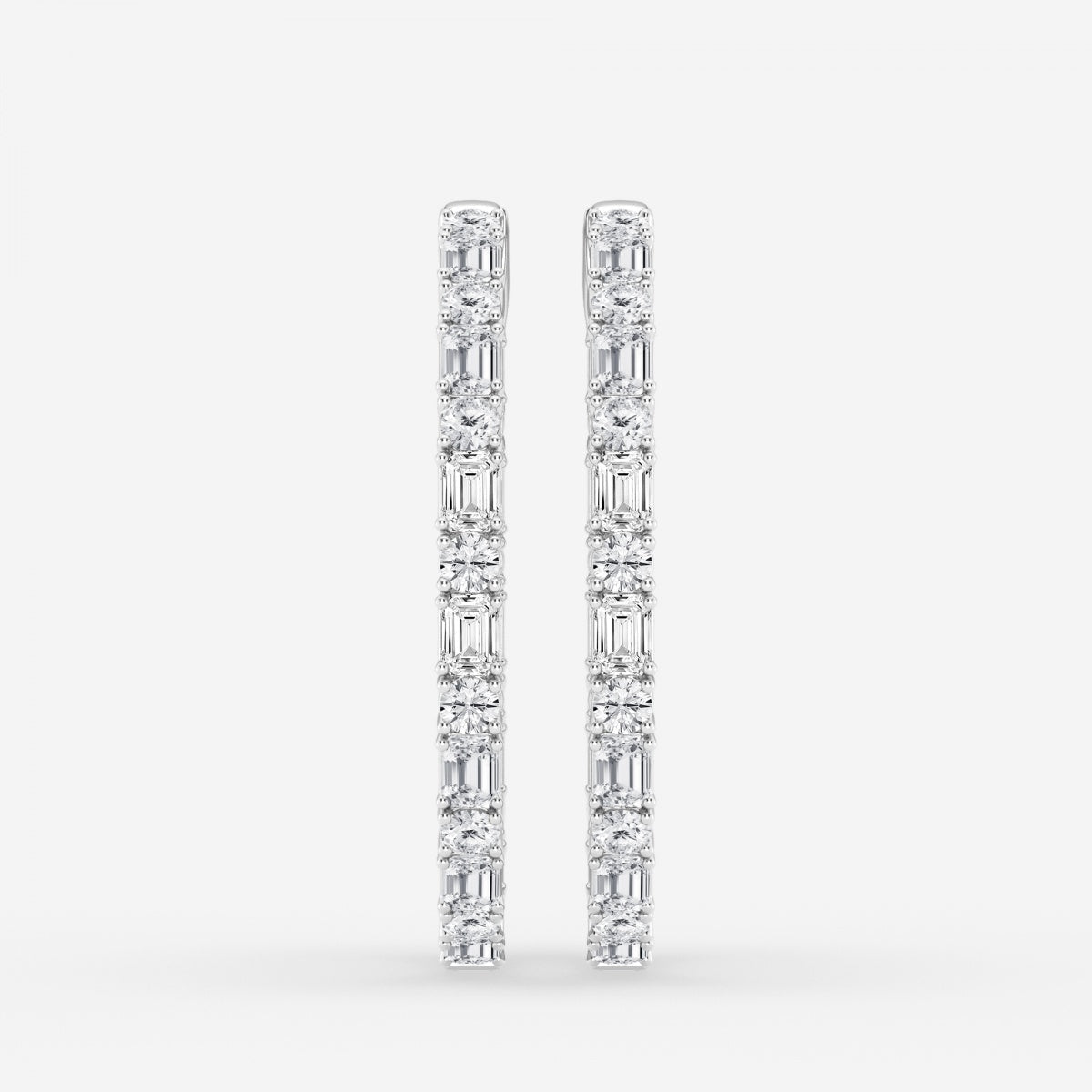 Emerald and Round Moissanite Inside Out Hoop Earrings