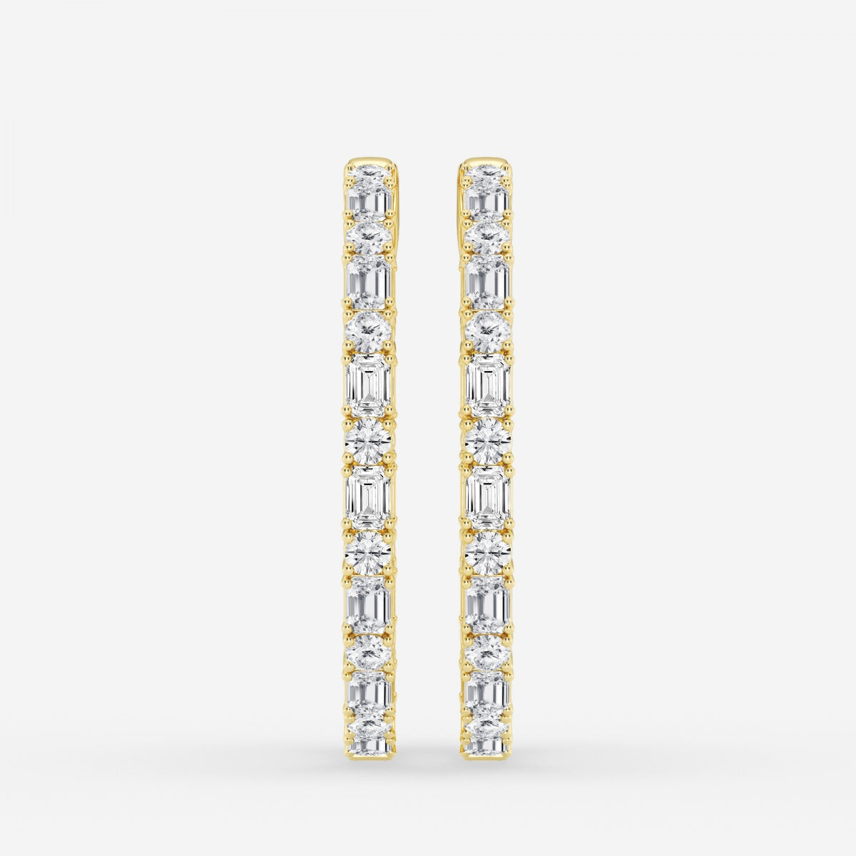 Emerald and Round Moissanite Inside Out Hoop Earrings