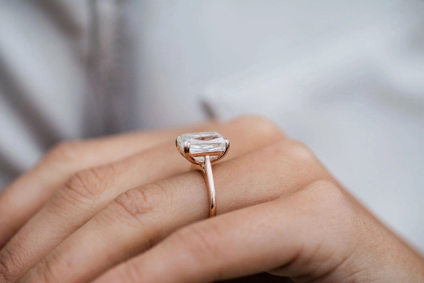 3 Carat Radiant Cut Moissanite Diamond Engagement Ring with a Solitaire Band
