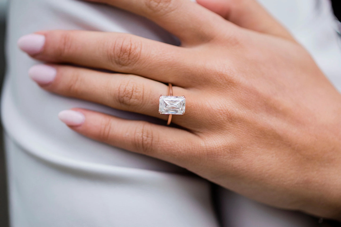 3 Carat Radiant Cut Moissanite Diamond Engagement Ring with a Solitaire Band