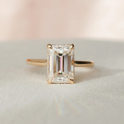 3.0 Carat Emerald Cut Solitaire Band With Shoulder Accents