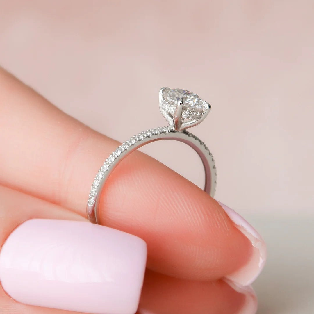 3.0 Carat Round Cut Pave Band Engagement Ring